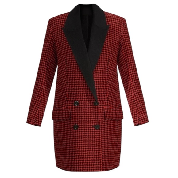 Veronica Beard Senna Wool Cashmere Red Black Houndstooth Double Breasted Coat - Picture 1 of 15